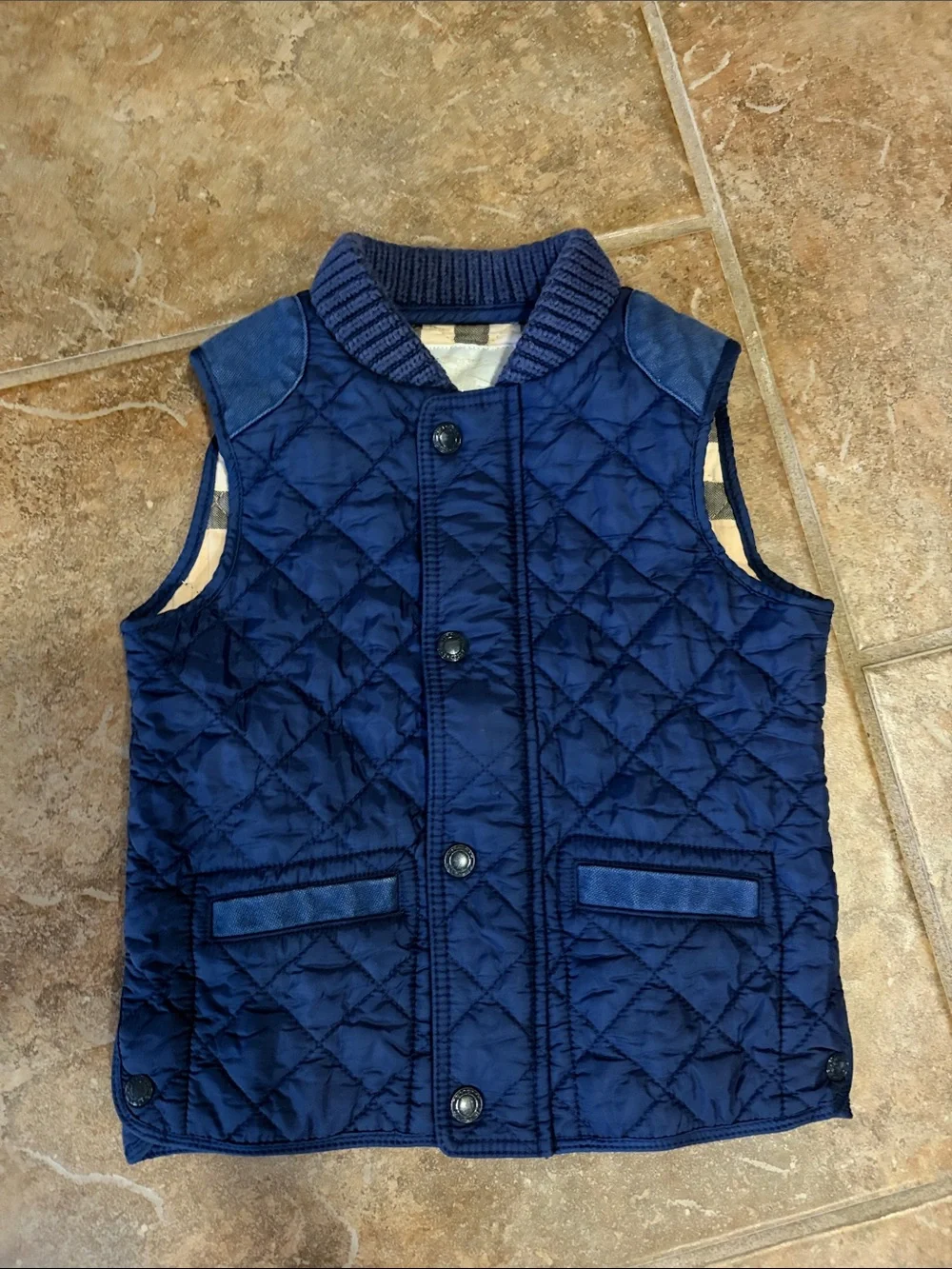 Burberry Quilted Navy Button-Front Vest